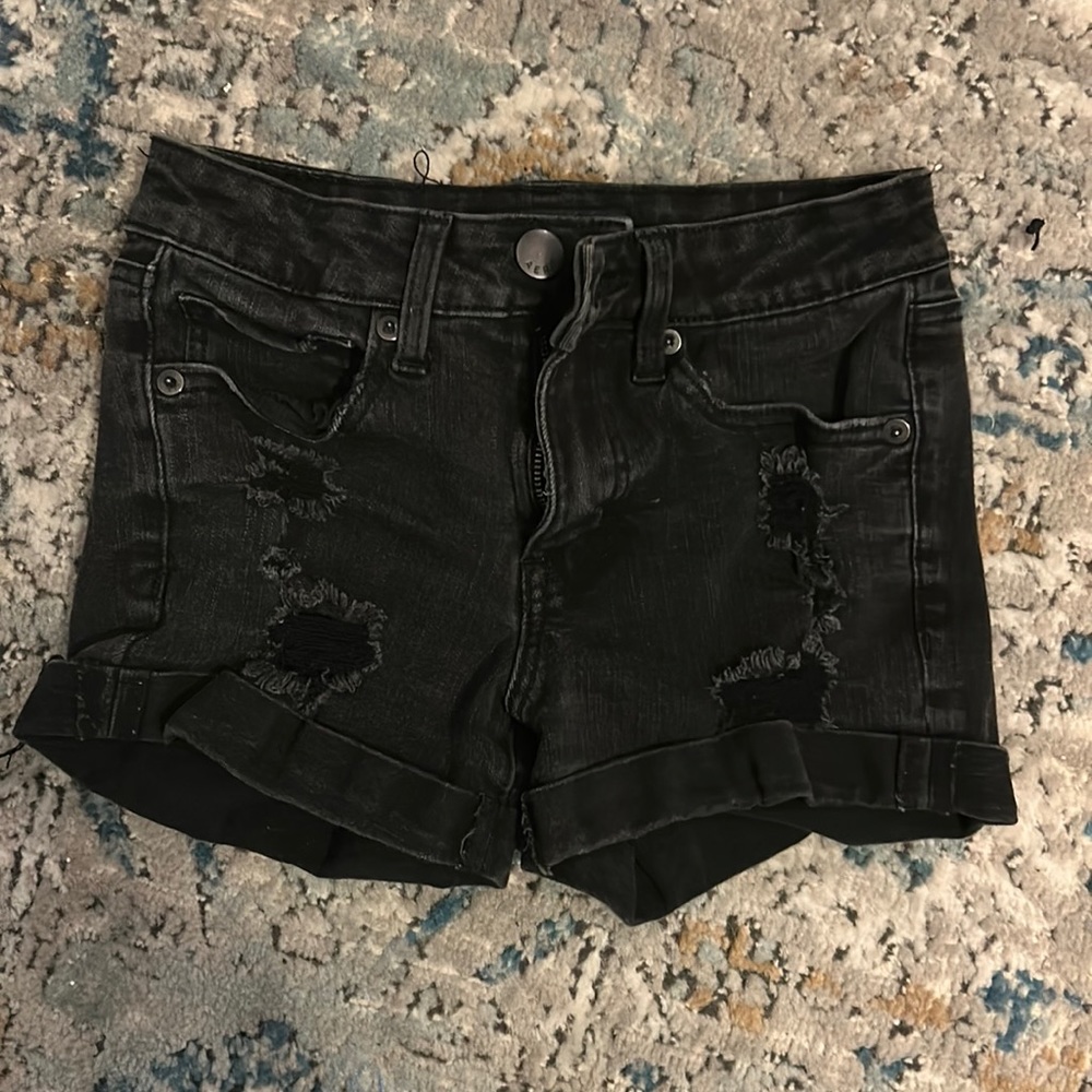 Black Aeropostale ripped jean shorts size 0